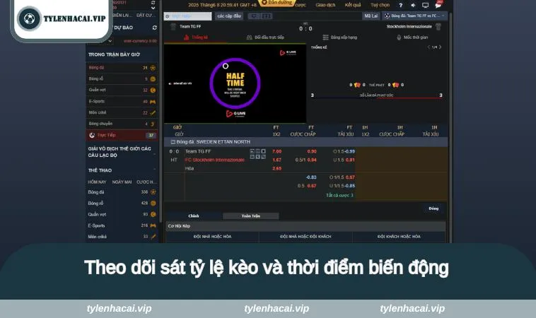 Theo dõi sát tỷ lệ kèo và thời điểm biến động